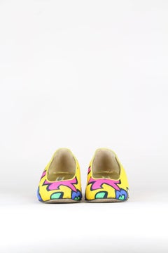 Escada 1980s Yellow Bold Abstract Print Fabric Pumps