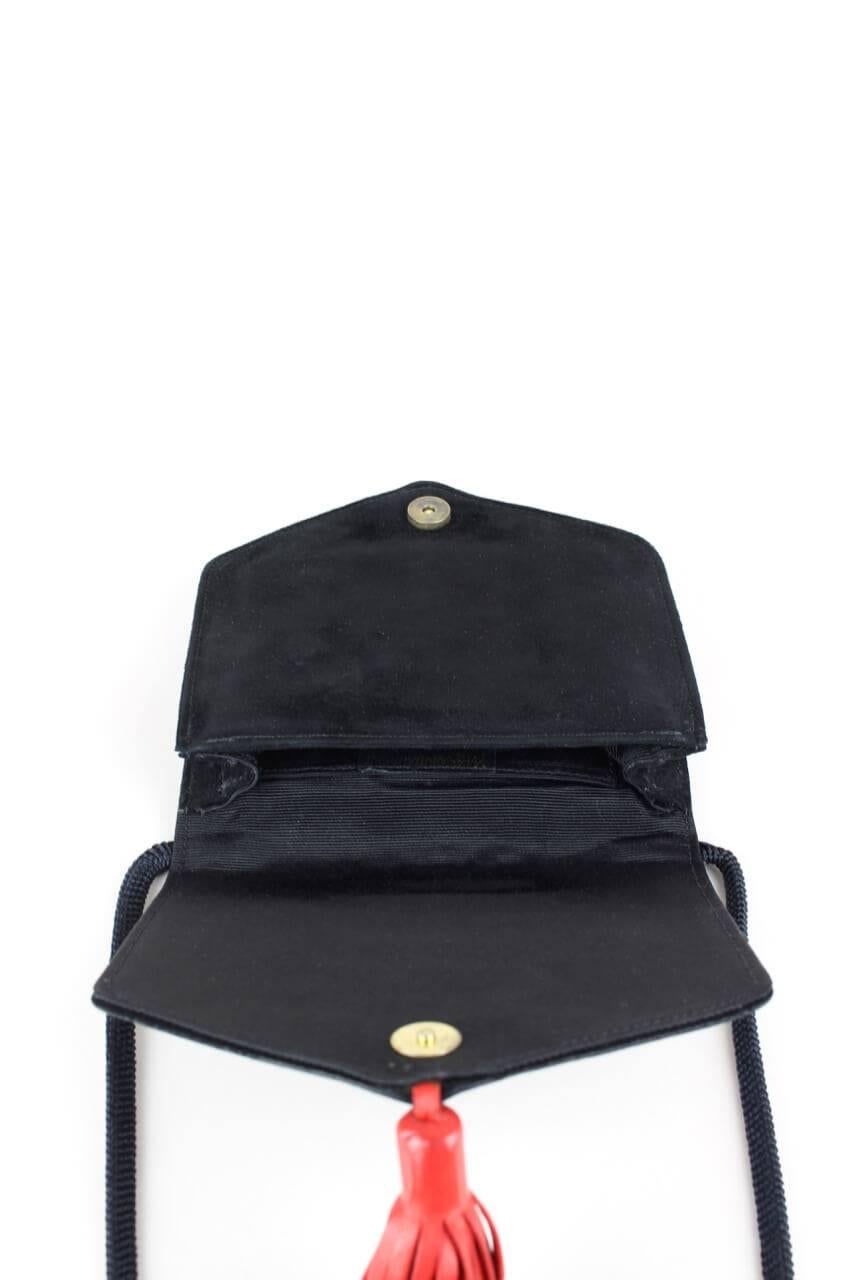 Yves Saint Laurent YSL Collectible Black Suede Tassel Shoulder Bag Purse, 1980s 2