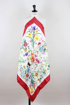 Gucci Flora Print Seidenschal mit roter Bordüre:: 1970er Jahre
