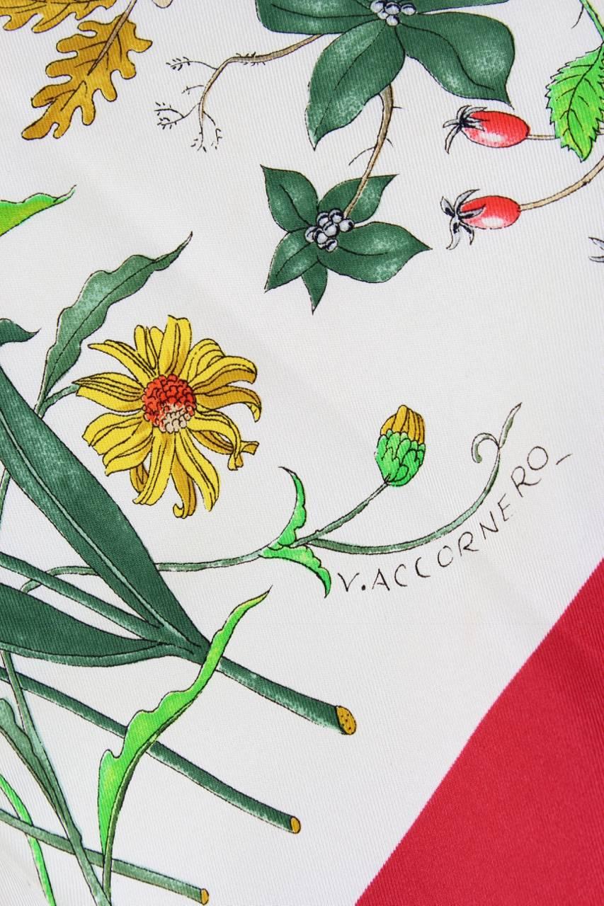 Gucci Flora Print Silk Scarf With Red Border, 1970s  1