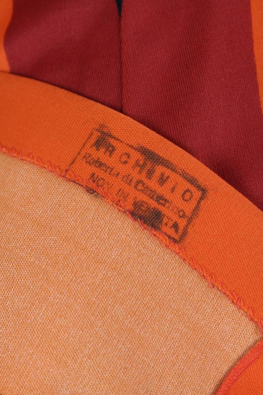 Roberta di Camerino Red Orange Jersey Trompe l'Oeil Print Maxi Dress, 1970s  4