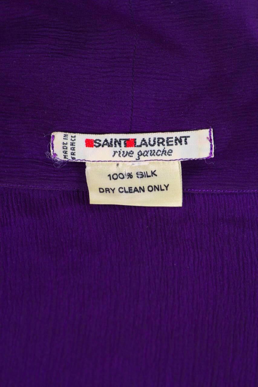 Yves Saint Laurent YSL Purple Silk Bow Tie Blouse Gathered Shoulder, 1980s 3