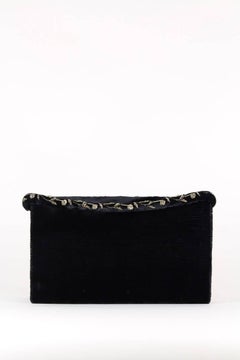 1930s/1940s Peacock Design Zardozi Embroidered Gemmed Black Velvet Evening Bag