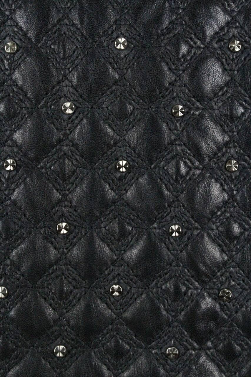 Women's Gianni Versace Istante Quilted Black Leather Skirt With Studs, 1980s 