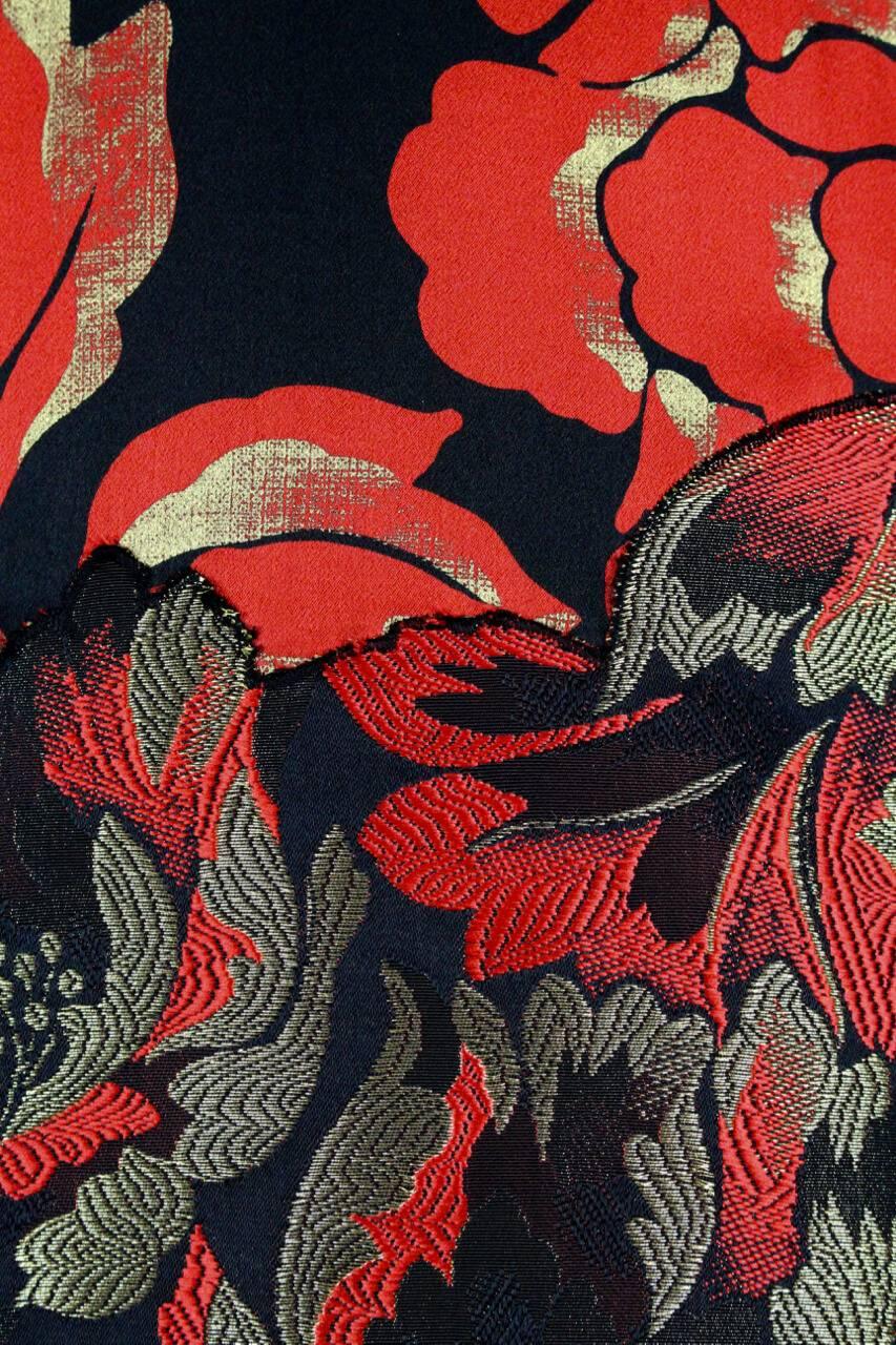 Galanos 1980s Black And Red Floral Silk And Silk Brocade Dress 2