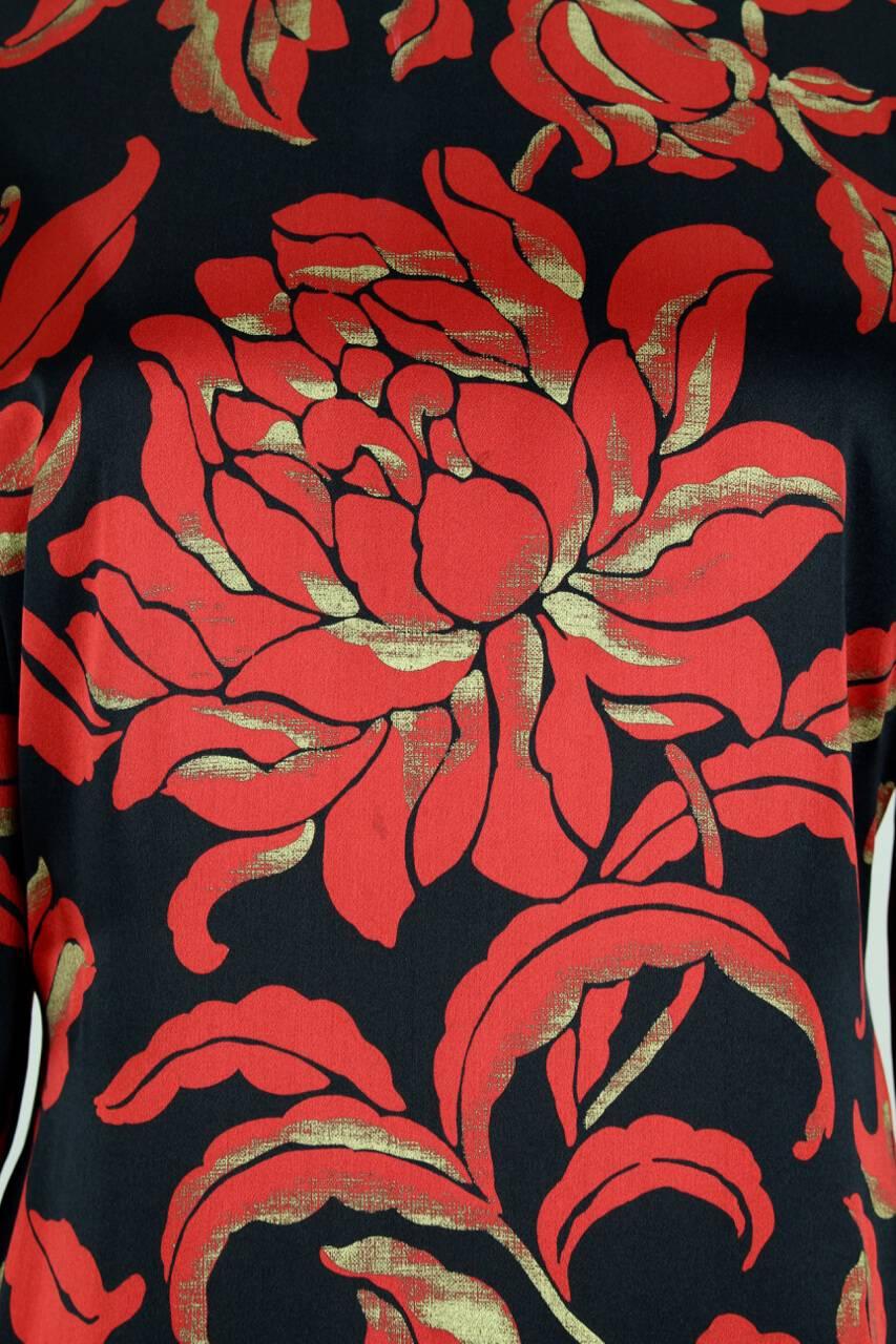 Galanos 1980s Black And Red Floral Silk And Silk Brocade Dress 1
