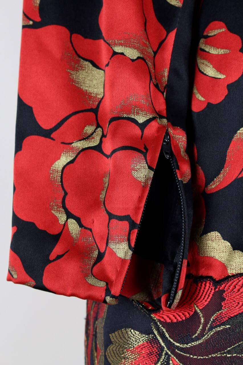 Galanos 1980s Black And Red Floral Silk And Silk Brocade Dress 3