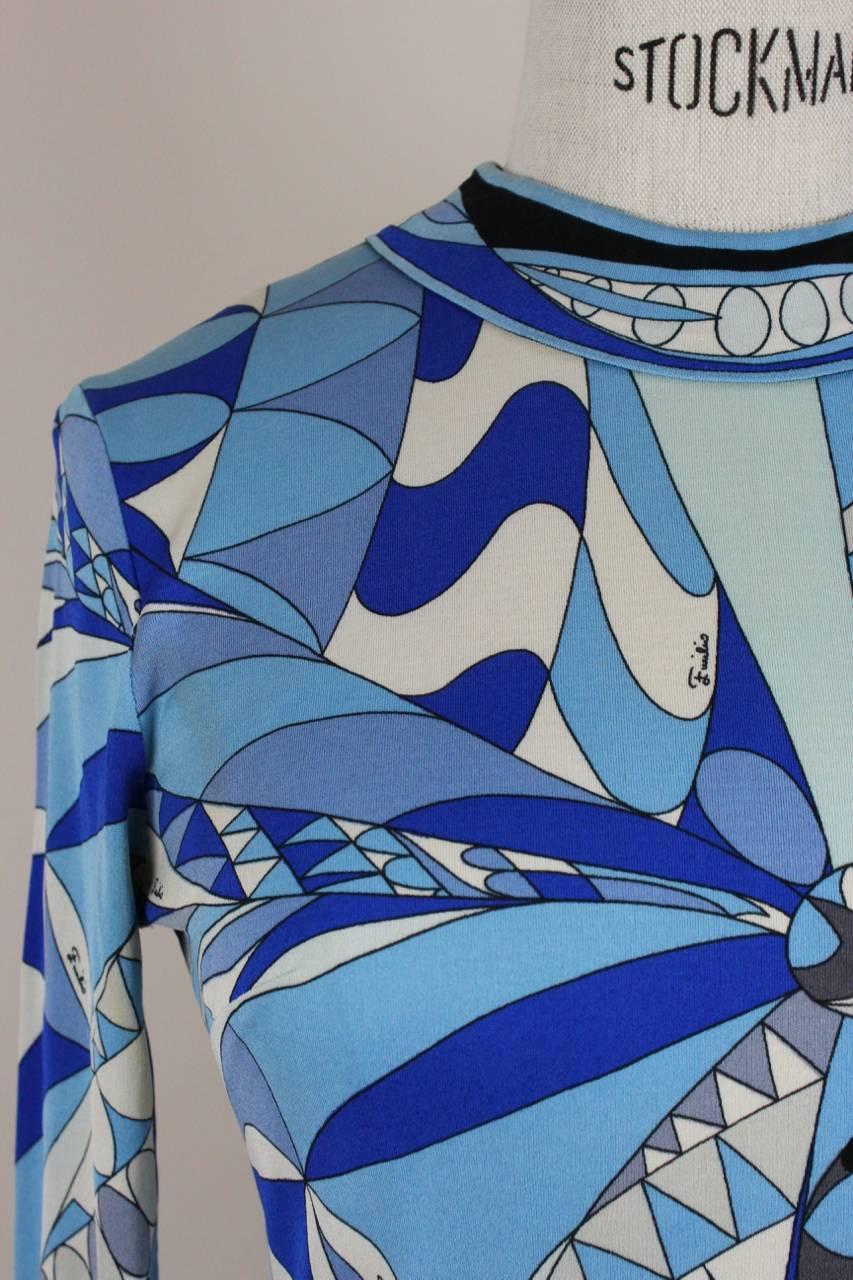 Women's Emilio Pucci 1960s Blue Shades Abstract Print Silk Jersey Top