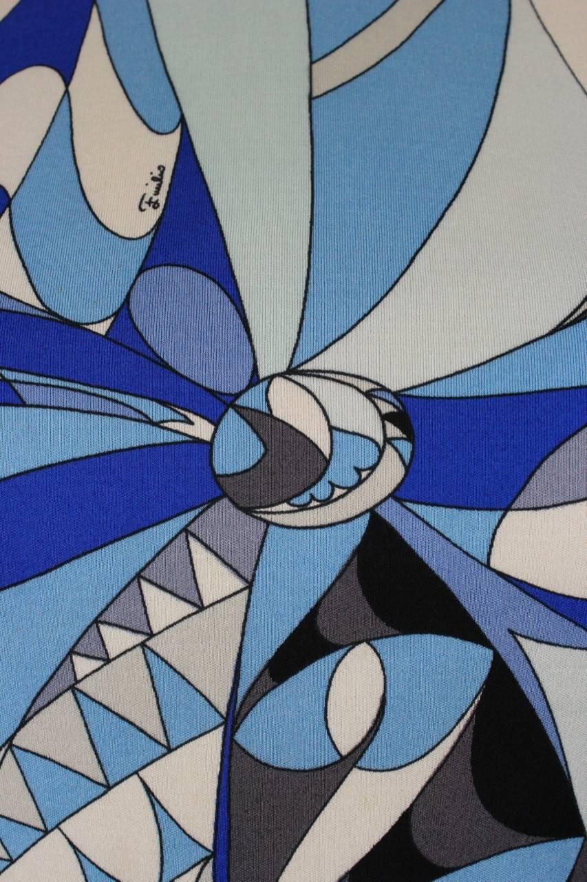 Emilio Pucci 1960s Blaue Schattierungen Abstrakter Druck Seide Jersey Top 1