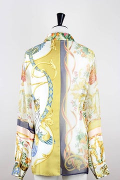 Salvatore Ferragamo Floral Animal Print Silk Twill & Silk Chiffon Blouse, 1990s