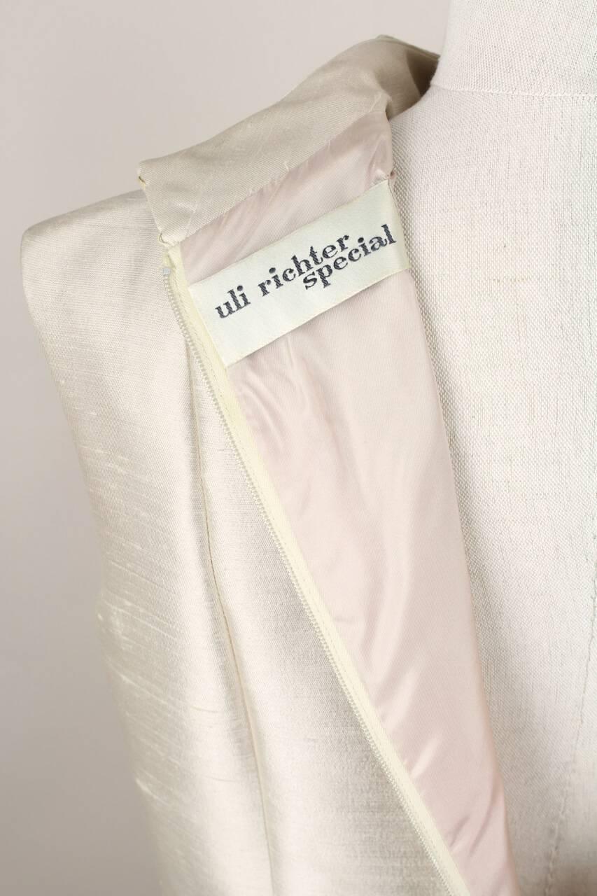 Women's Uli Richter Cream Raw Silk Shift Dress With Beaded Button Detailing, 1960s