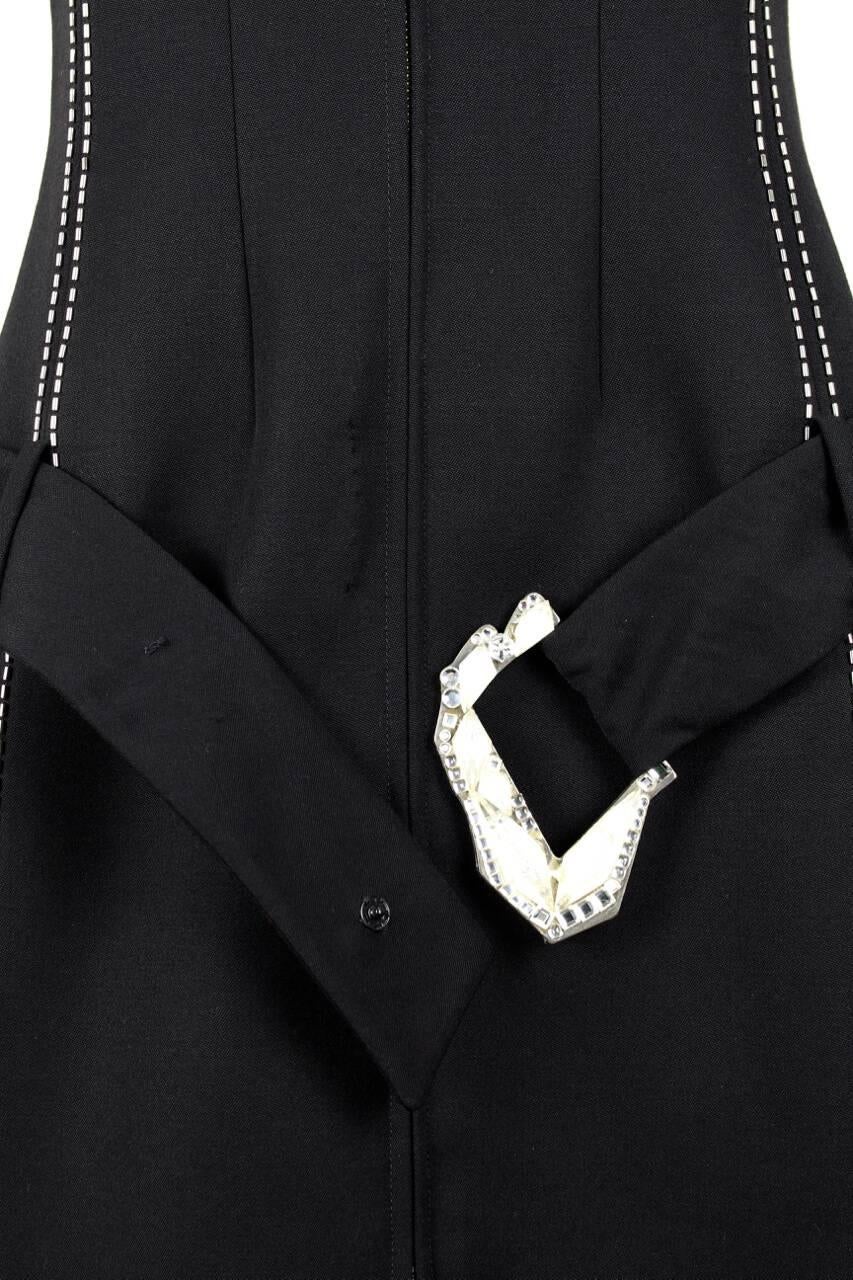 Claude Montana 1990s Black Beaded Dress With Matching Rhinestone Adorned Belt 5