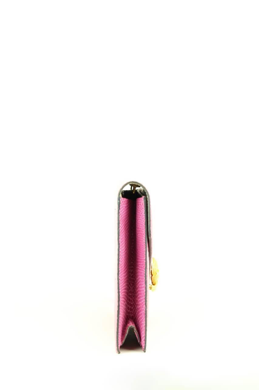 Asprey Pink Lizard Clutch With Gold Hardware And Optional Strap In Excellent Condition In Munich, DE