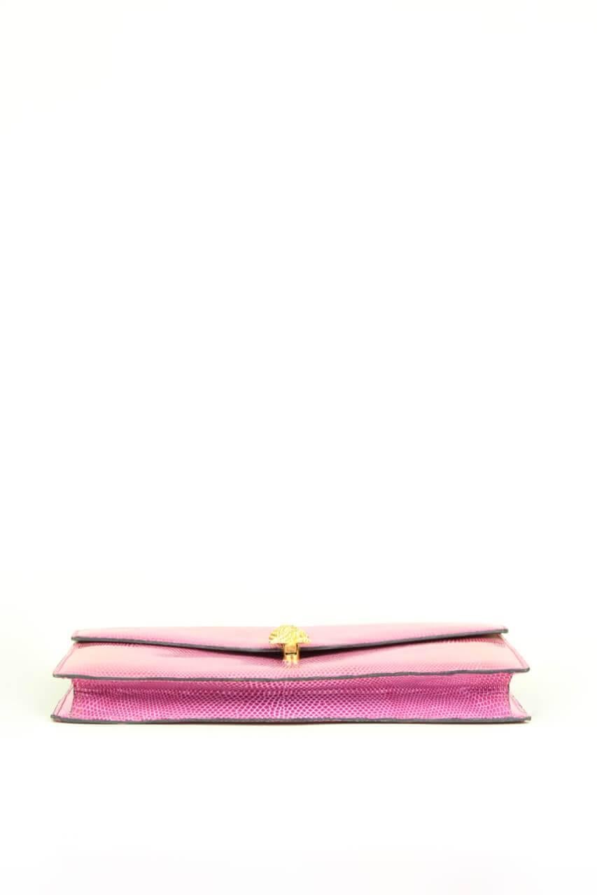 Women's Asprey Pink Lizard Clutch With Gold Hardware And Optional Strap