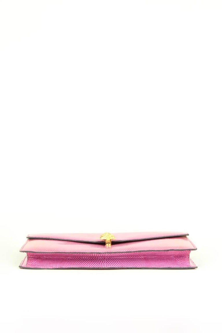 Asprey Pink Lizard Clutch With Gold Hardware And Optional Strap at ...
