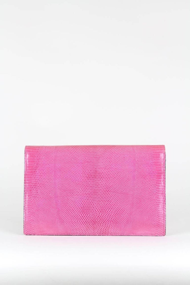Asprey Pink Lizard Clutch With Gold Hardware And Optional Strap at ...