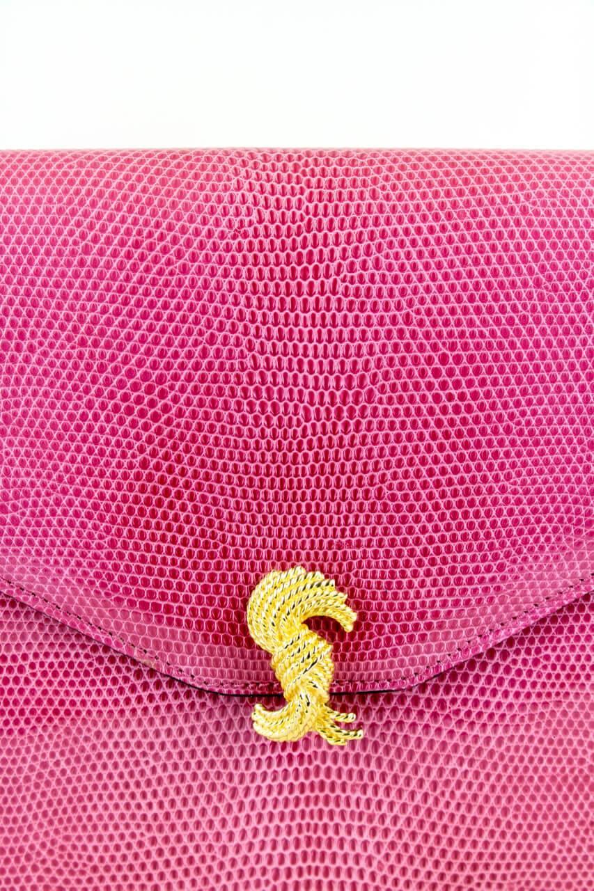 Asprey Pink Lizard Clutch With Gold Hardware And Optional Strap 3
