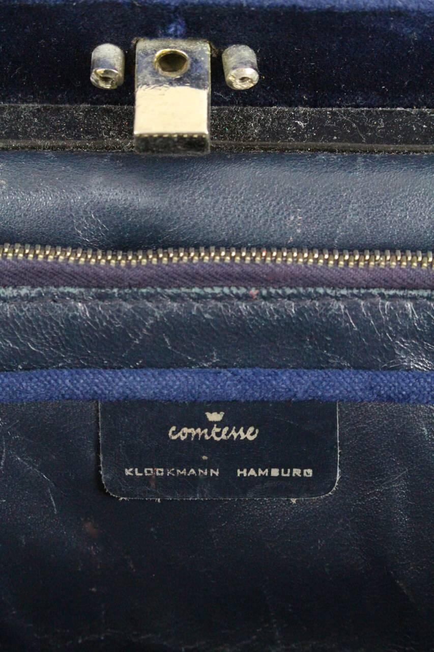 Comtesse Navy Velvet Frame Shoulder Bag With Matching Coin Purse, 1950s/1960s 1