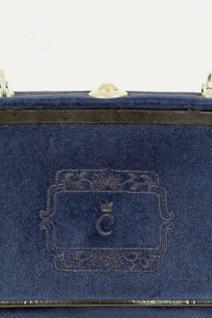 Black Comtesse Navy Velvet Frame Shoulder Bag With Matching Coin Purse, 1950s/1960s