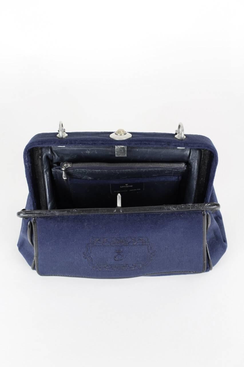 Comtesse Navy Velvet Frame Shoulder Bag With Matching Coin Purse, 1950s/1960s In Excellent Condition In Munich, DE
