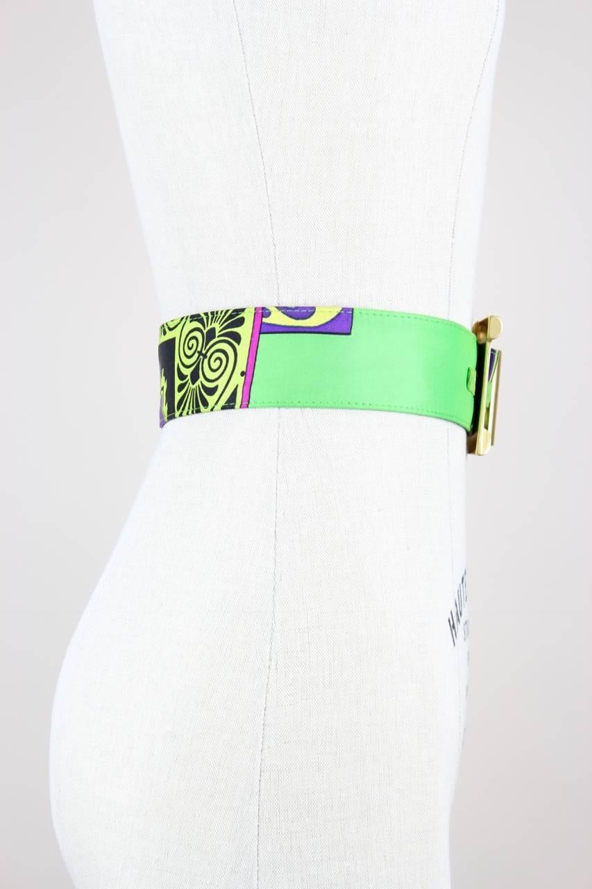 Green Gianni Versace Istante 1990s Vibrant Print Belt With Gold Tone Hardware