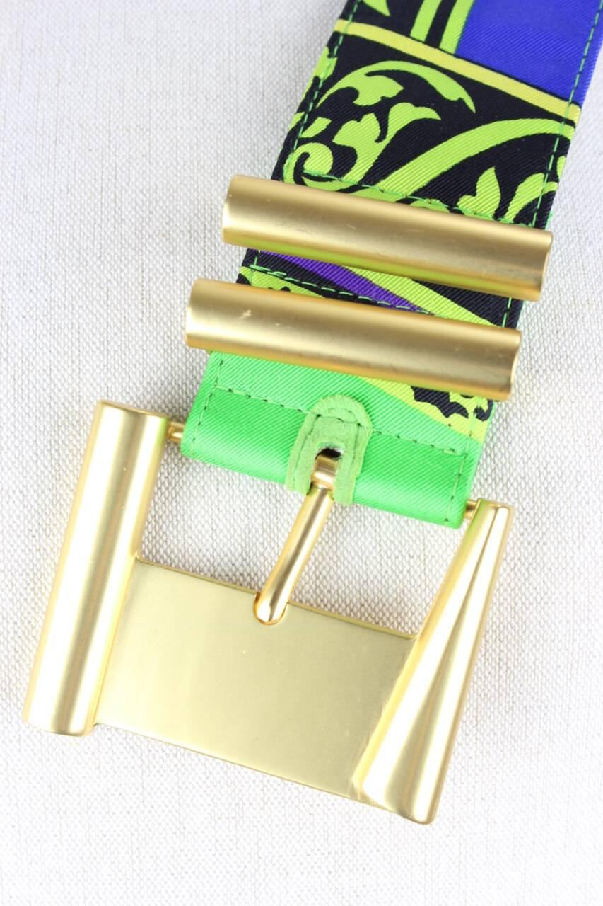 Women's Gianni Versace Istante 1990s Vibrant Print Belt With Gold Tone Hardware
