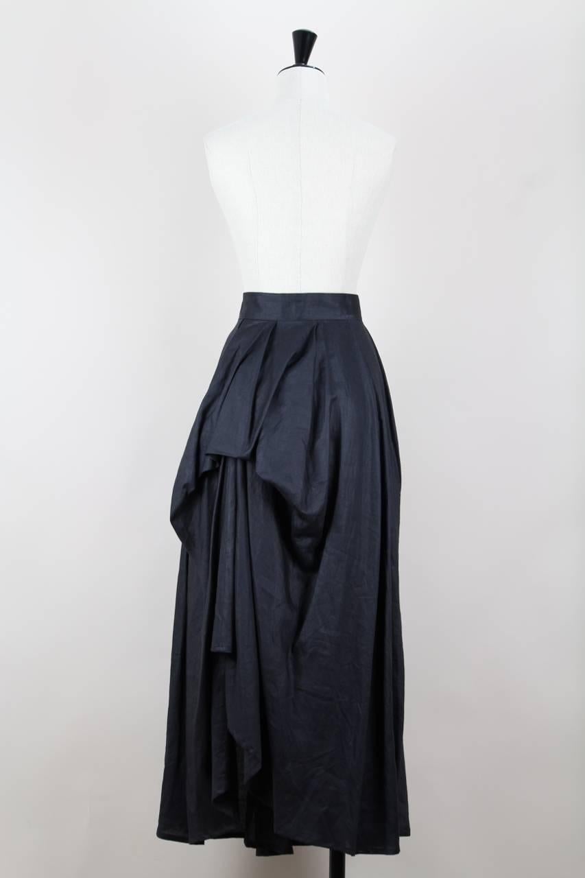 Black Yohji Yamamoto Charcoal Grey Linen Draped Maxi Skirt, 1990s 