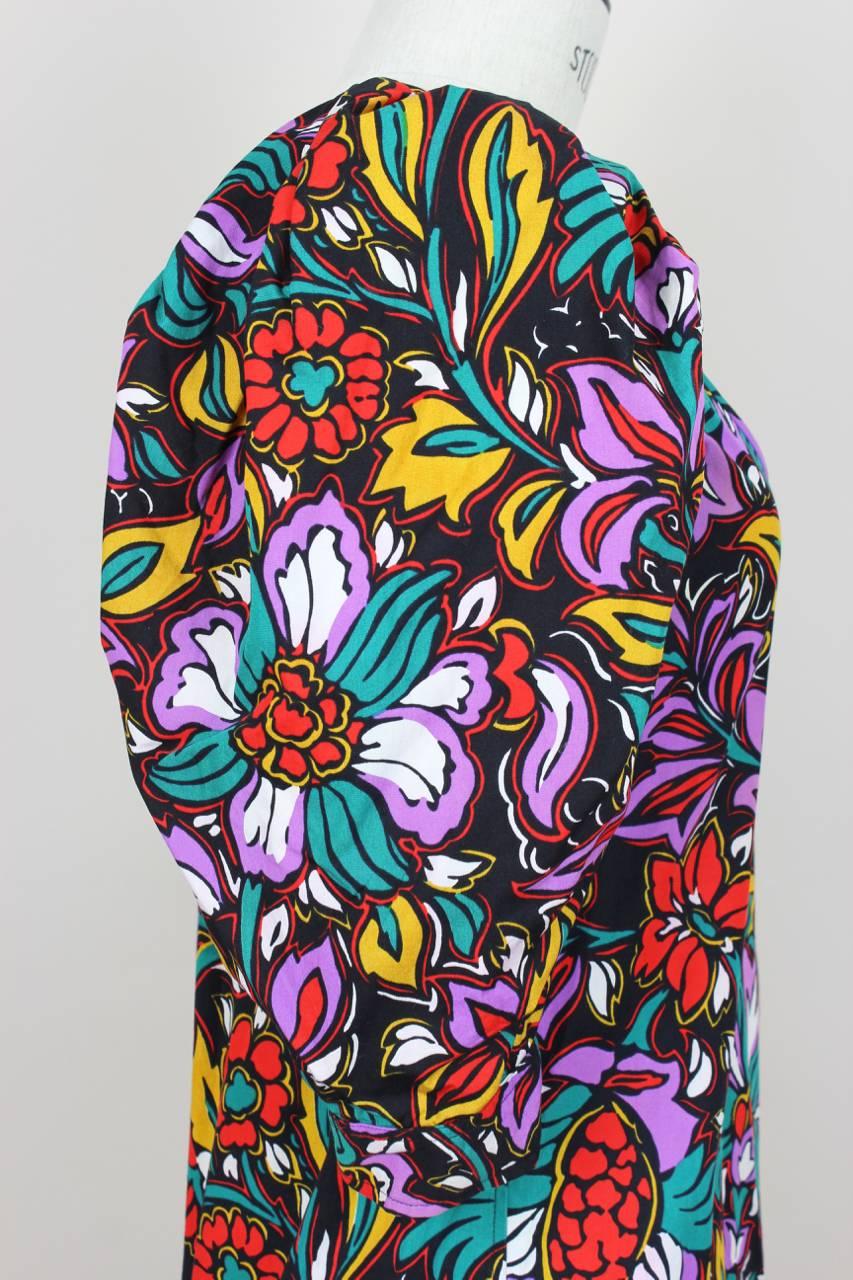 Yves Saint Laurent YSL Multi-Coloured Floral Print Cotton Peasant Blouse, 1980s 1