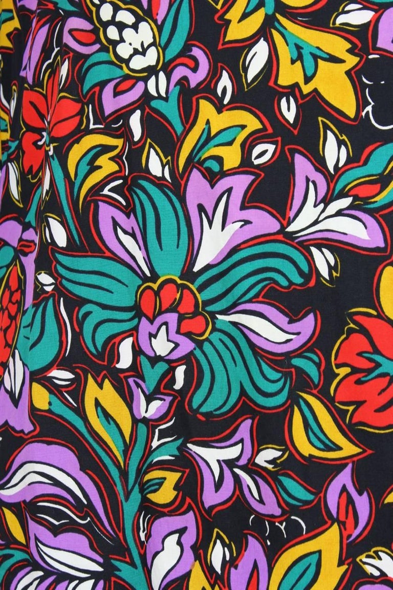 Yves Saint Laurent YSL Multi-Coloured Floral Print Cotton Peasant ...