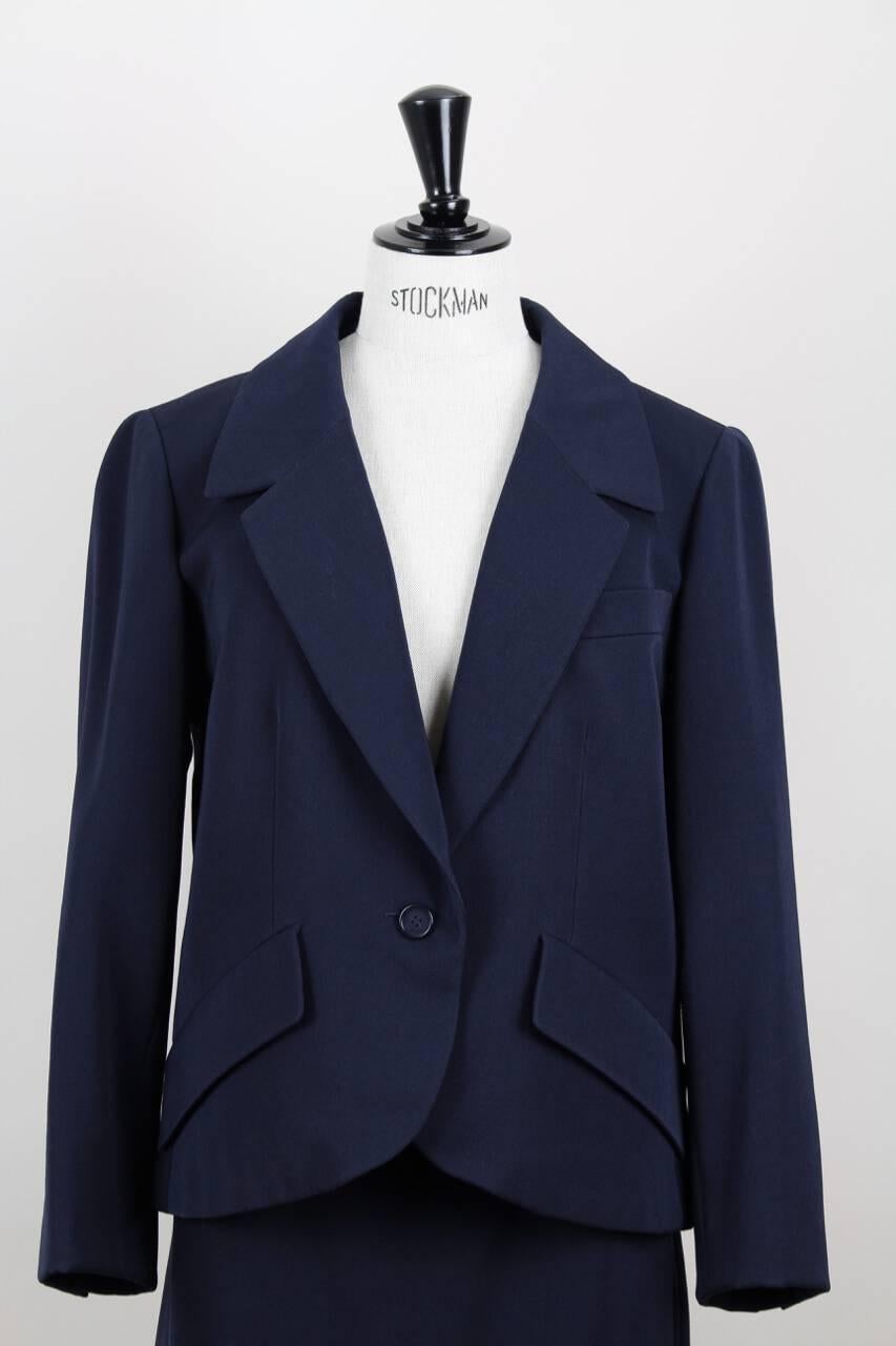 Christian Dior Nummerierter Haute Couture Marineblauer Wollrock Anzug, Frühjahr/Sommer 1989 (Schwarz) im Angebot