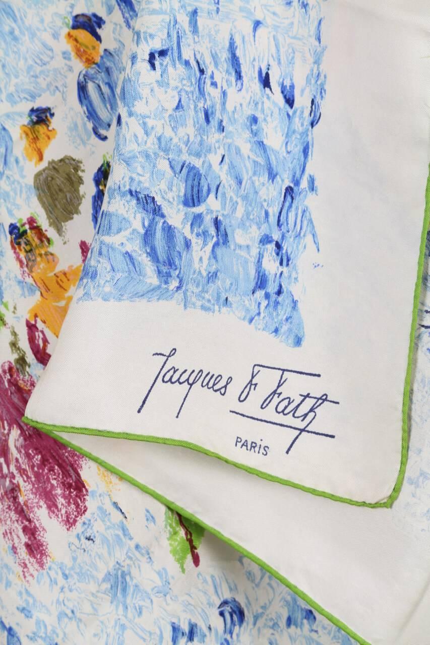 Jacques Fath 1950er Jahre Impressionistischer Stil Gemälde Kugelszene Seiden-Twill-Schal für Damen oder Herren im Angebot