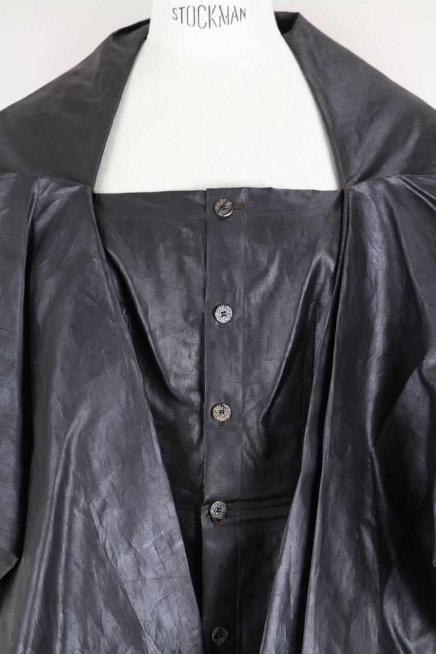 Yohji Yamamoto Charcoal Grey Coated Silk Dress With Draped Capelet Collar, 1990s In Excellent Condition In Munich, DE