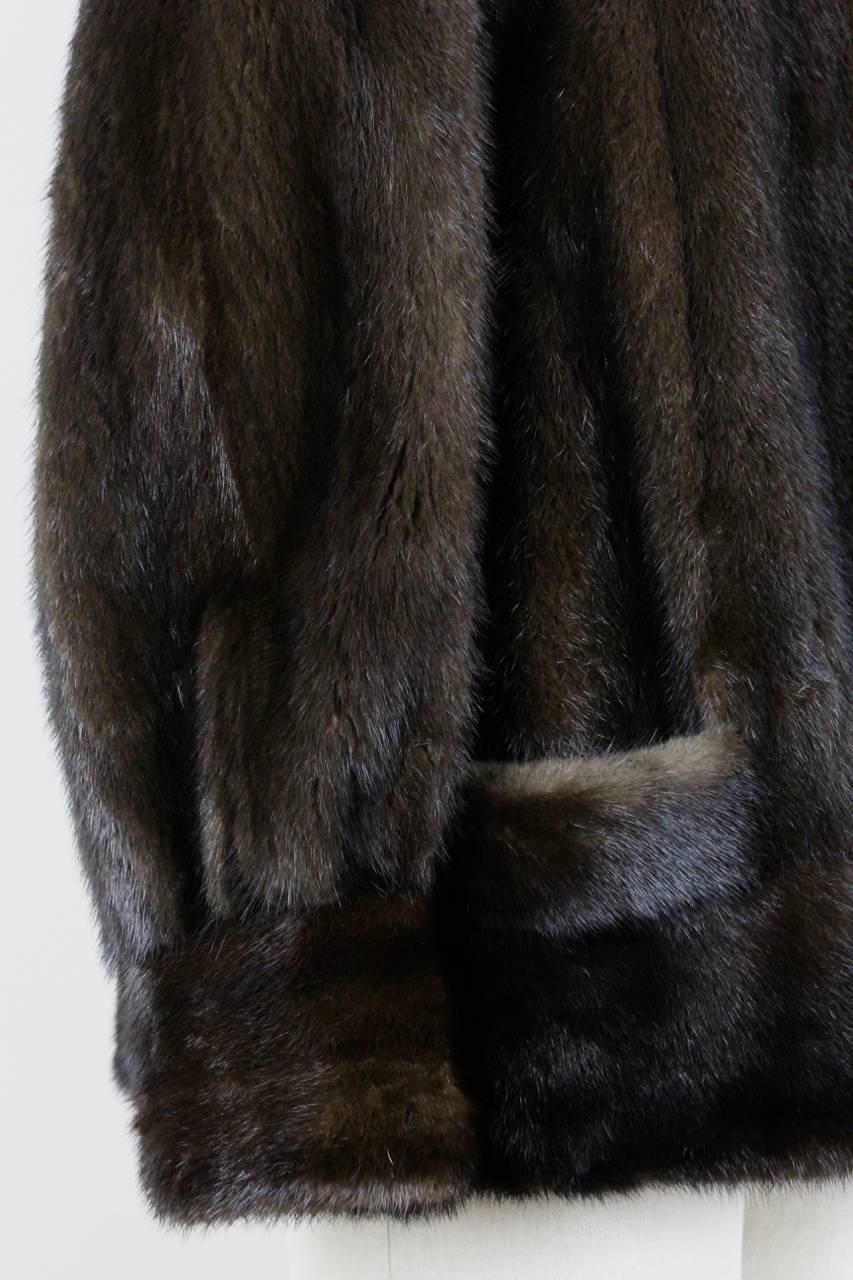 Women's Dark Chocolate Brown Mink Fur Jacket With Wide Cuffs, 1970s 