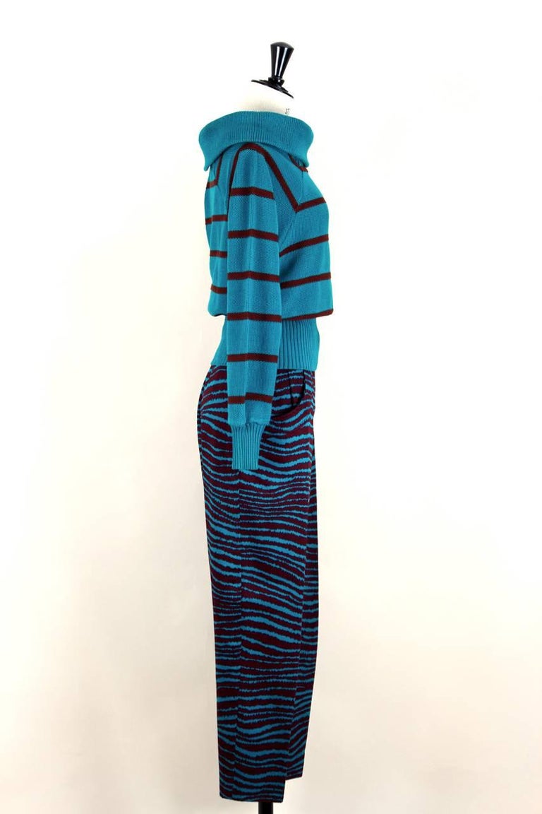 Yves Saint Laurent YSL 1980s Teal Green and Maroon Cotton Pullover and