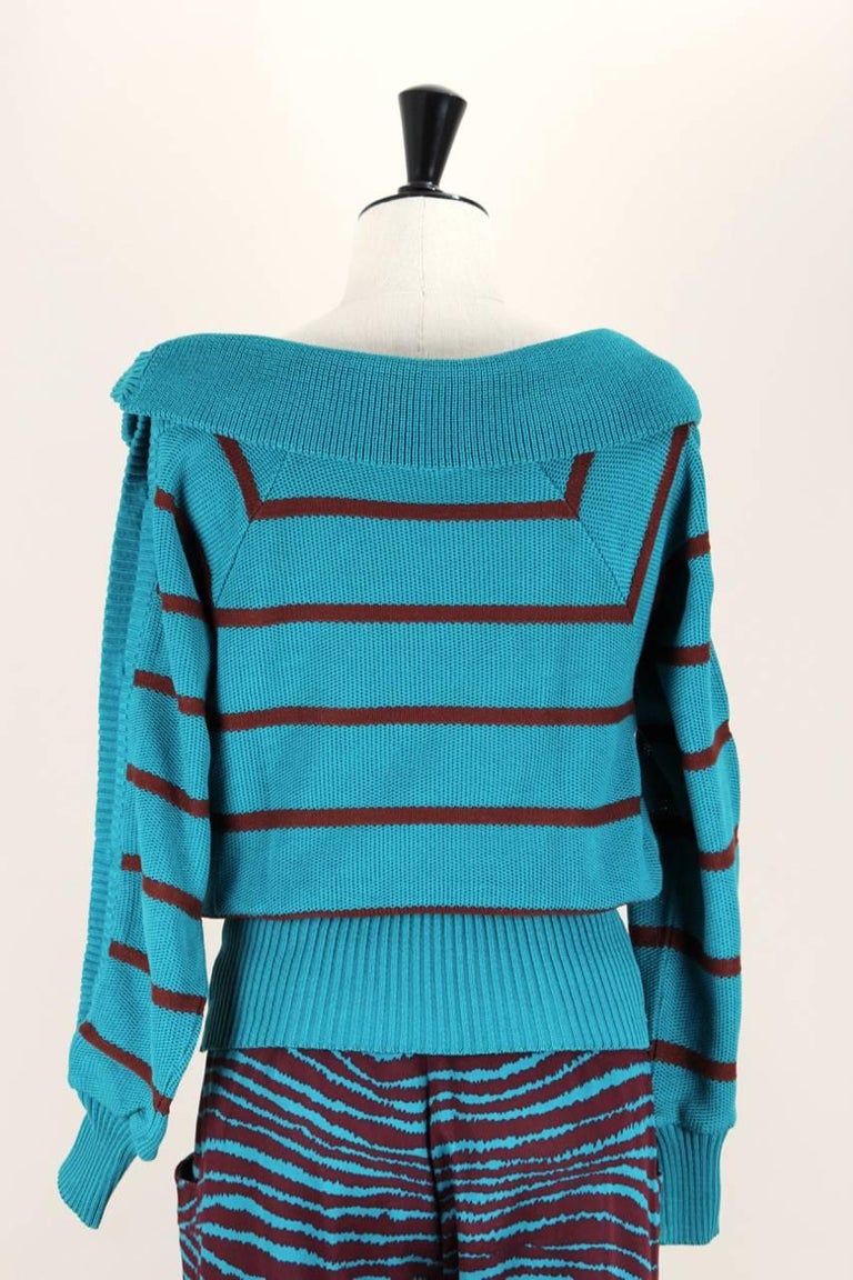 Yves Saint Laurent YSL 1980s Teal Green and Maroon Cotton Pullover and