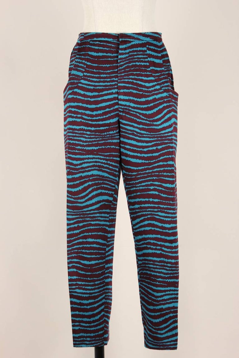 Yves Saint Laurent YSL 1980s Teal Green and Maroon Cotton Pullover and