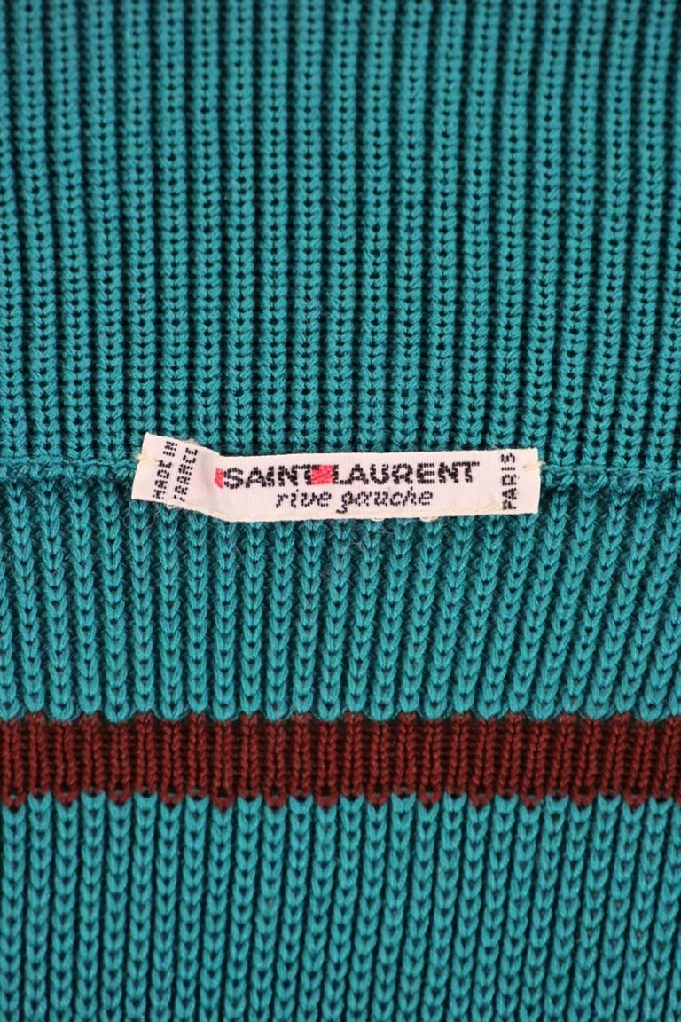 Yves Saint Laurent YSL 1980s Teal Green and Maroon Cotton Pullover and