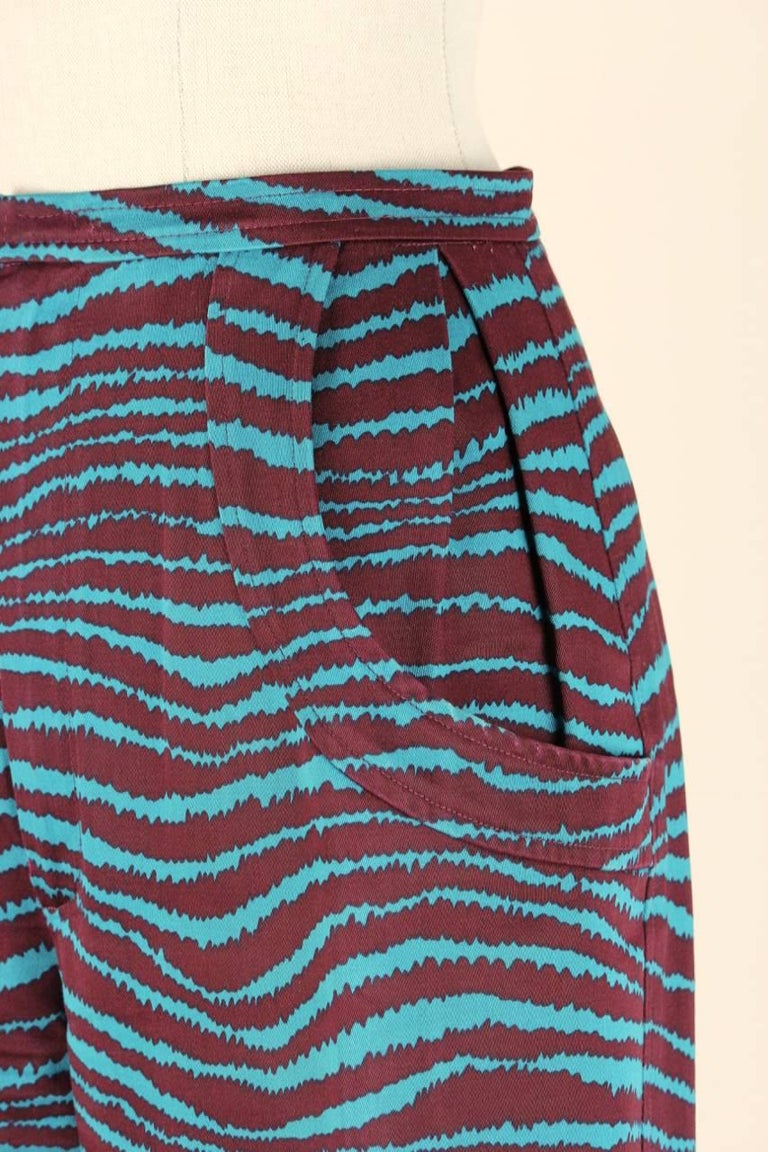 Yves Saint Laurent YSL 1980s Teal Green and Maroon Cotton Pullover and