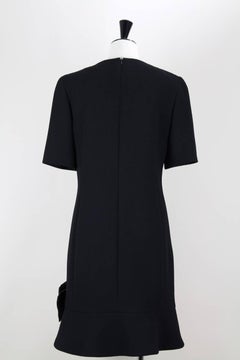 Little Black Wool Crêpe Evening Cocktail Dress With Exaggerated Raw Silk Bow