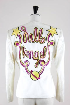 Escada 1980s Off-White Star Motif Sequin Silk Satin Evening Jacket “Hello Angel“