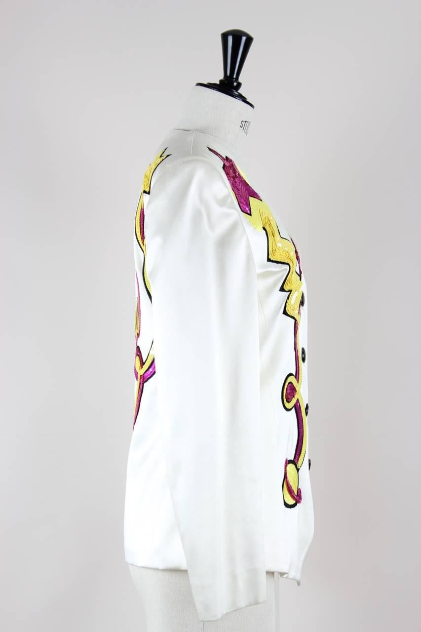 Gray Escada 1980s Off-White Star Motif Sequin Silk Satin Evening Jacket “Hello Angel“