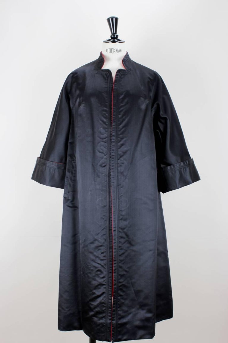 Japanese-Inspired Reversible Red Jacquard Black Satin Evening Coat ...
