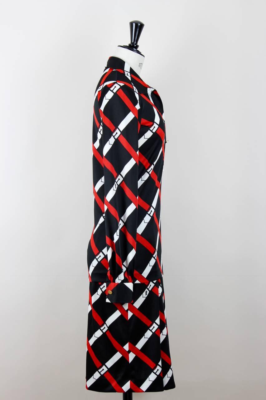 1977 Roberta di Camerino Black Red Jersey Signature Belt Print Two Piece Dress In Good Condition For Sale In Munich, DE