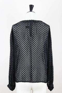 Nina Ricci Haute Boutique Paris Black Sheer Devoré Silk Blend Blouse, 1970s