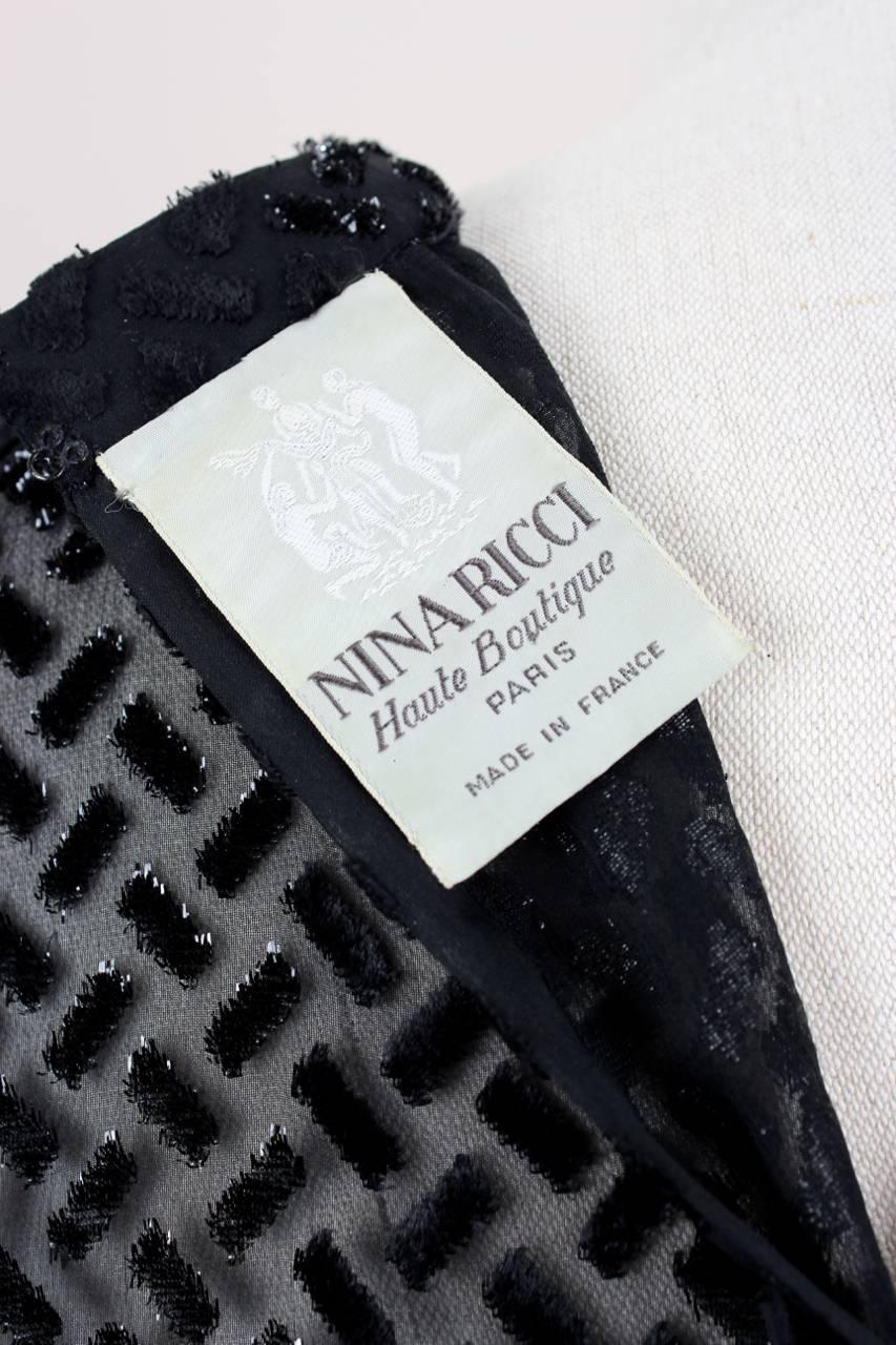 Nina Ricci Haute Boutique Paris Black Sheer Devoré Silk Blend Blouse, 1970s  For Sale 2