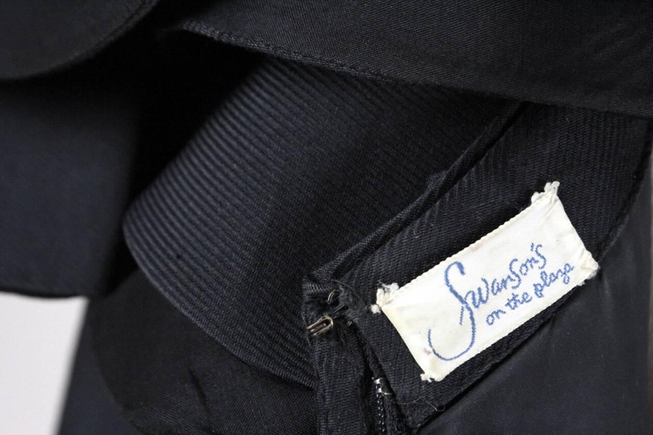 Swanson's On The Plaza Black Evening Dress Gown With Ruffled Collar And Slit 1