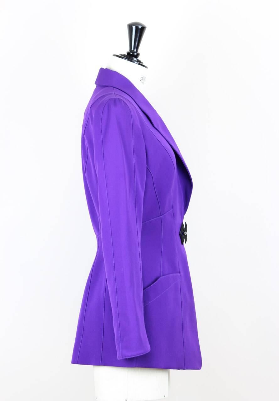 Thierry Mugler Paris 1980s Vibrant Purple Wool Fitted Jacket Blazer In Excellent Condition In Munich, DE