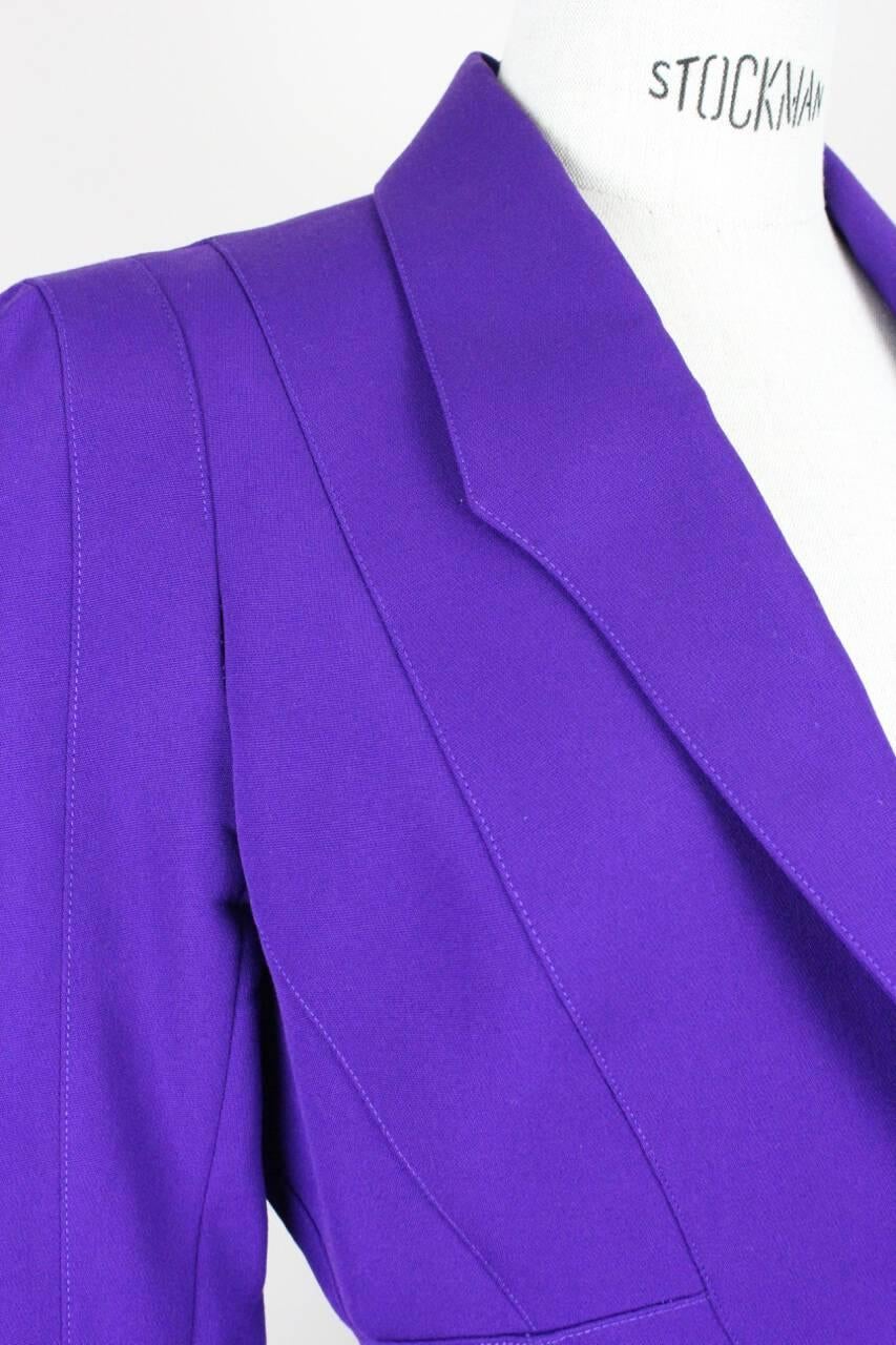Women's Thierry Mugler Paris 1980s Vibrant Purple Wool Fitted Jacket Blazer