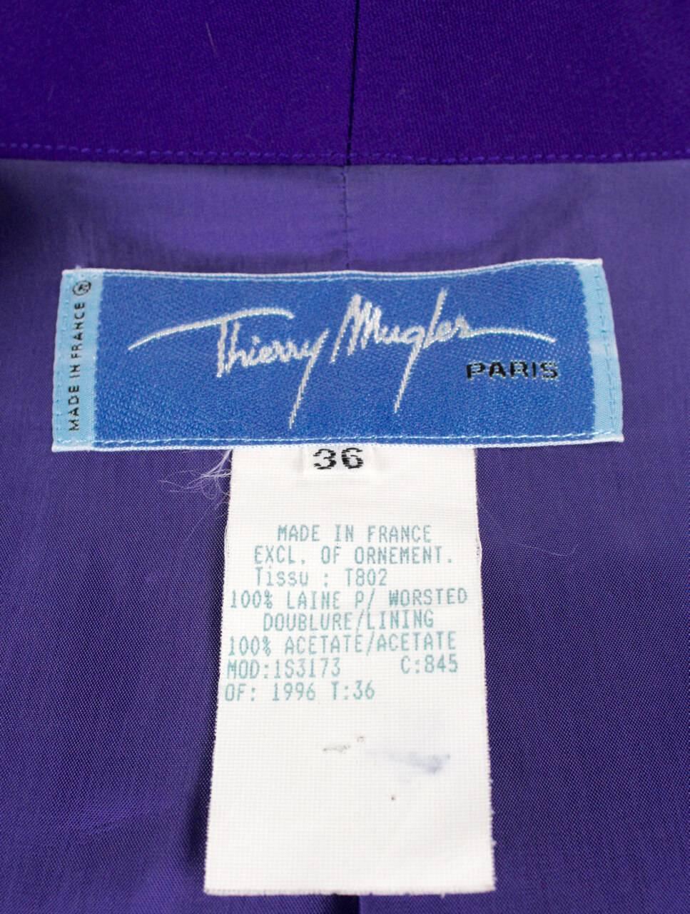 Thierry Mugler Paris 1980s Vibrant Purple Wool Fitted Jacket Blazer 4