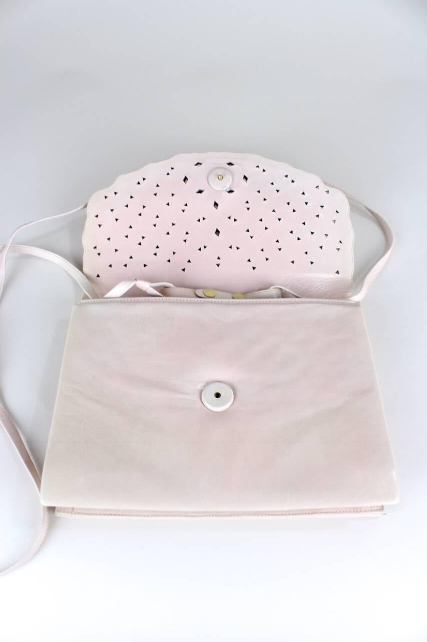 Andrea Pfister Pale Pink Leather Clutch Shoulder Bag With Pastel Blossoms, 1980s 1